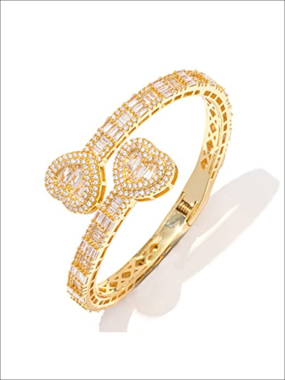 Baguette CZ Cuff Bracelet - Gold Plated Bangle with Jewelry Box